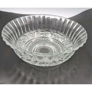 Glass Vegetable Serving Bowl KIG Malaysia Fleur-de-lis Stars Optic Panel